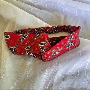 Vintage Red Paisley Twist Knot Headband Boho Retro Hair Accessory